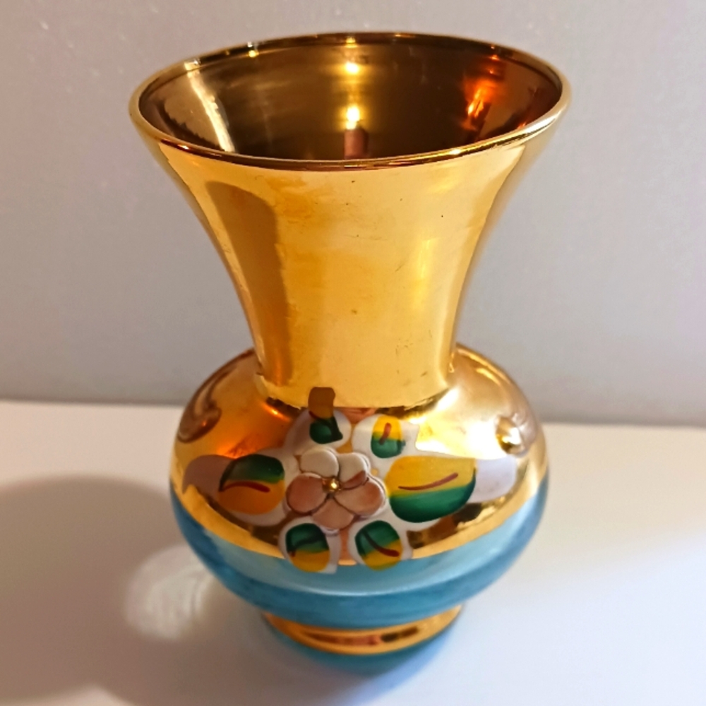 Vintage Venetian bud vase Murano Gold accents Handpainted